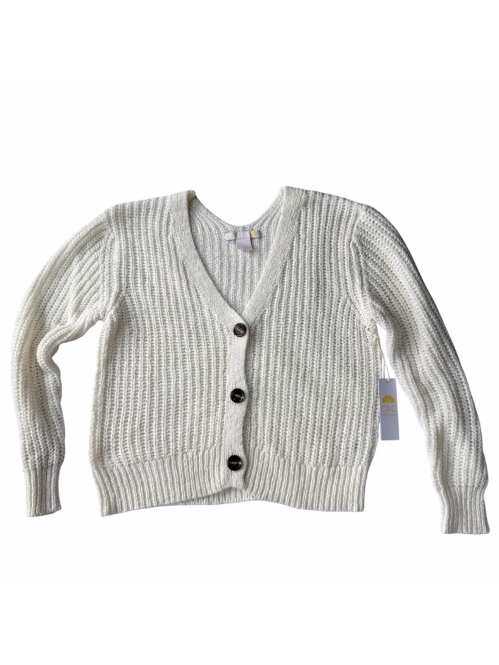 ✅ NWT C&C California Ivory Knit Button Down Cardigan Sweater size S